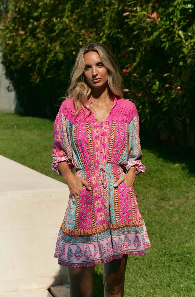Jaase Cedella Print Olivia Mini Dress, Boho Resort Style Women’s Mini