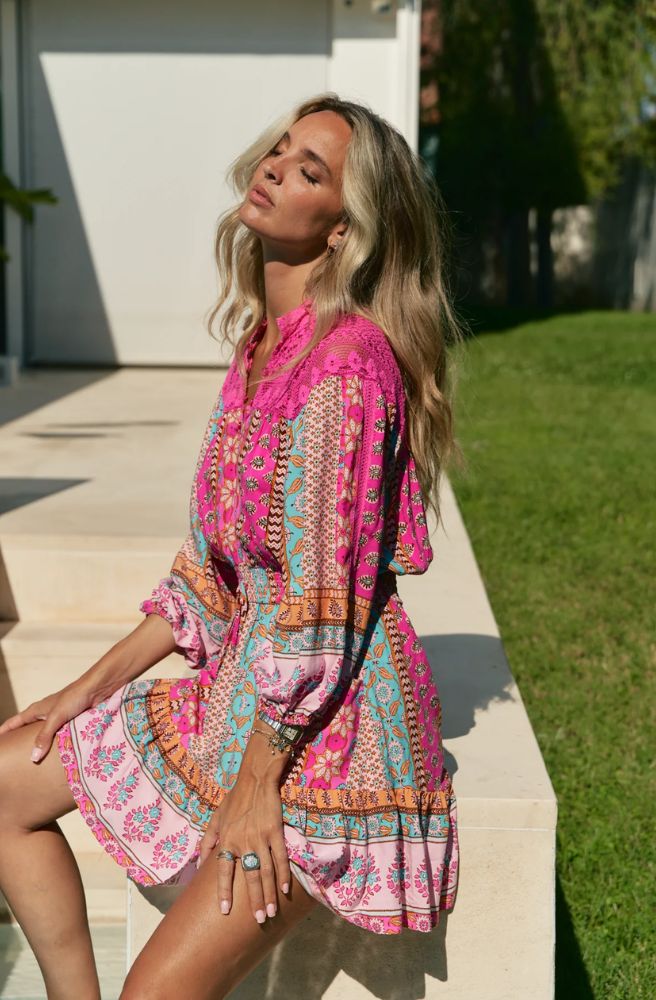 Jaase Cedella Print Olivia Mini Dress, Relaxed Fit Long Sleeve Mini