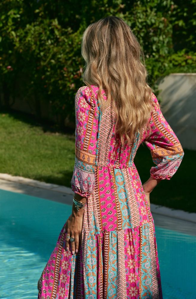 Jaase Cedella Print Tessa Maxi Dress, Colourful Boho Print Rear View