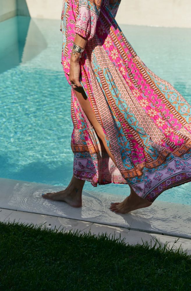 Jaase Cedella Print Tessa Maxi Dress, Flowing Skirt with Slit Detail