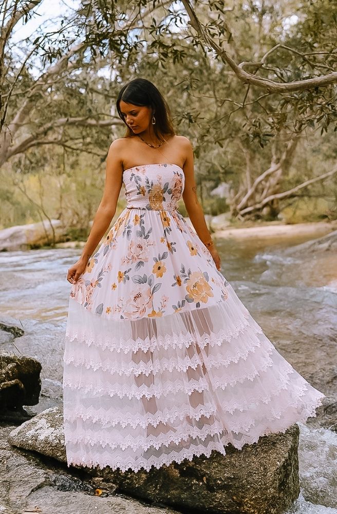 Jaase Forever Enchanted Salsa Maxi, Womens' Bohemian Resort Style Strapless Maxi Dress