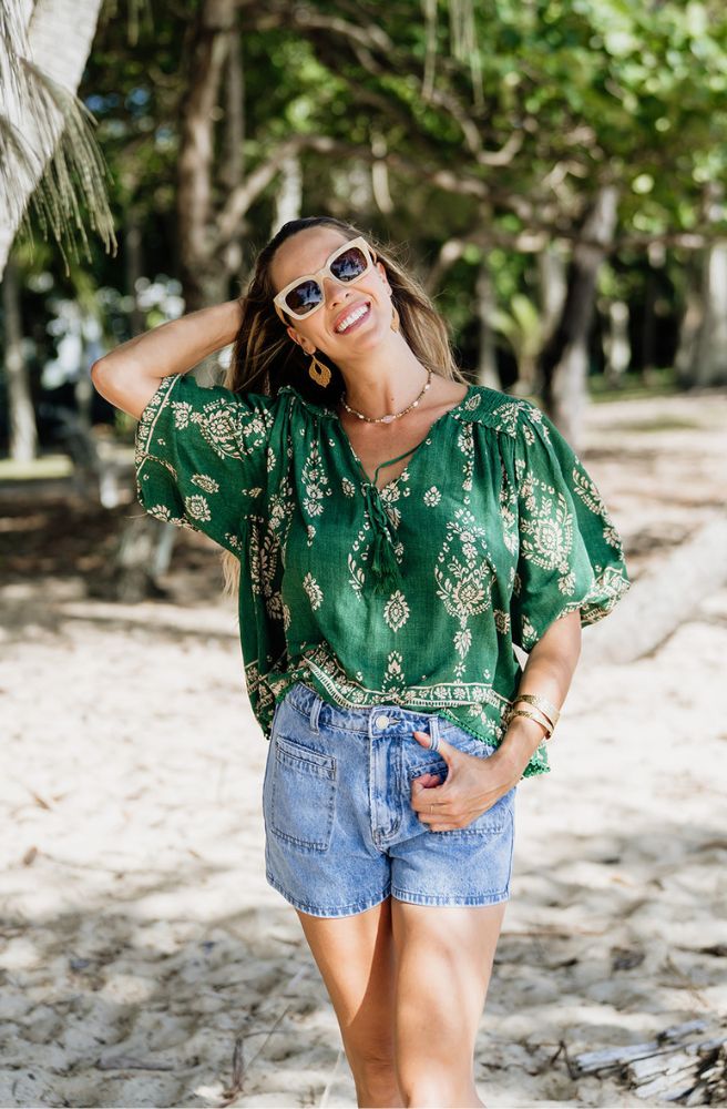 Jaase Kiva Print Rue Top, Womens Boho Style Top