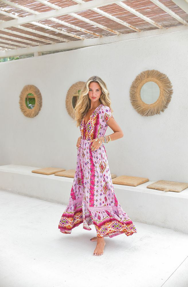 Jaase Lost Tribe Carmen Maxi Dress, Boho Floral Print Women’s Maxi