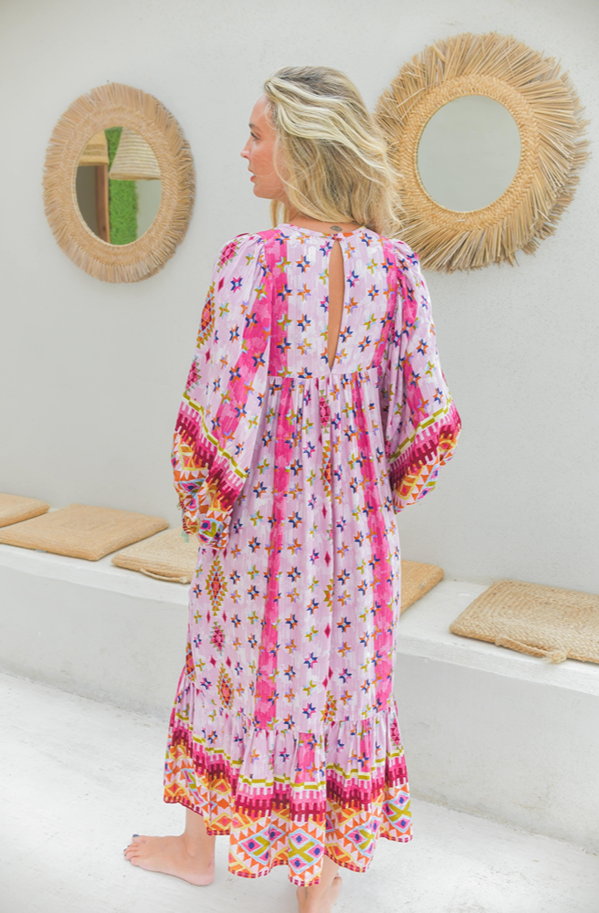 Jaase Lost Tribe Harper Midi Dress, Rear View with Tiered Skirt and Floral Print