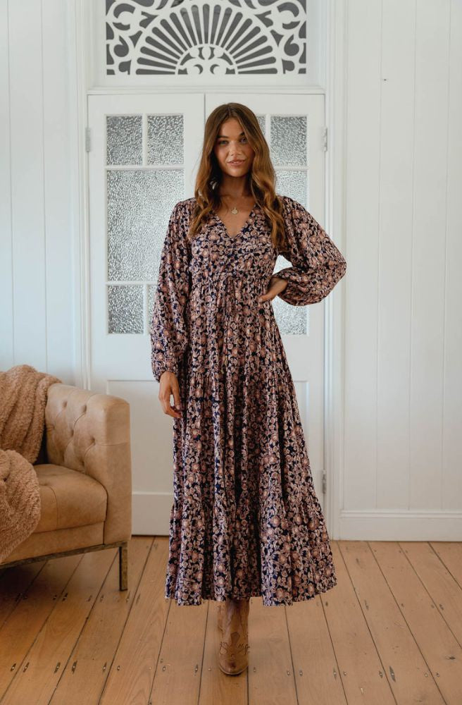 Jaase Midnight Meadow Teresa Maxi Dress, Womens Boho Autumn Style 