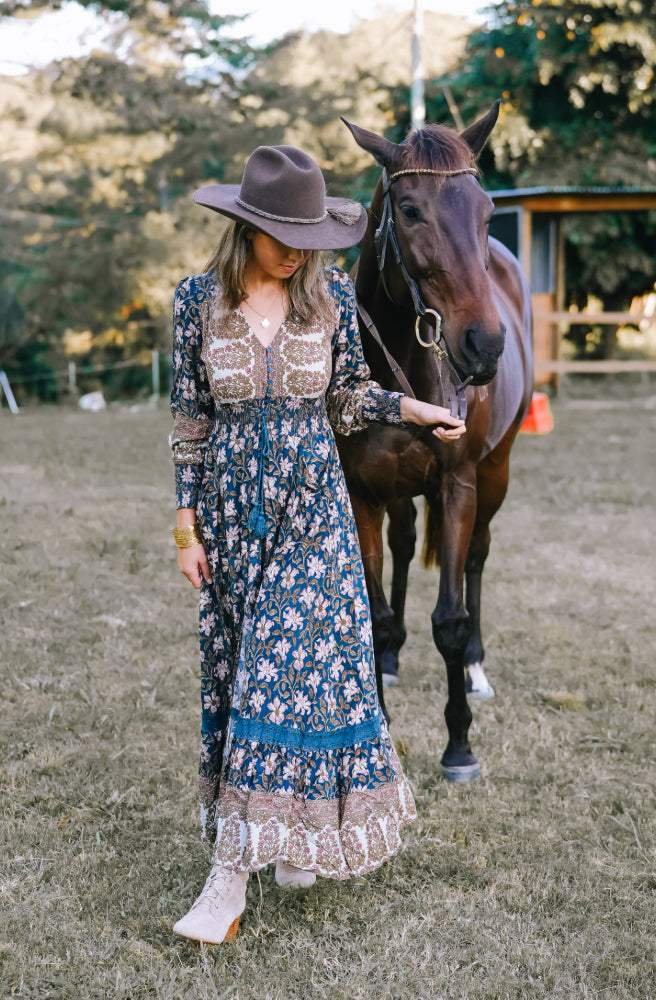 Jaase Nomade Print Sabrina Maxi, Teal Floral Print