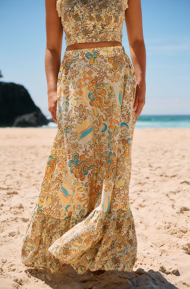 Jaase Sonnie Print Holiday Skirt, Close-Up of Waistband and Fabric Detail