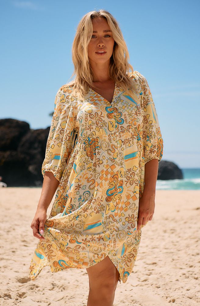 Jaase Sonnie Print Jayme Dress, Boho Floral Maxi Dress with Flutter Sleeves