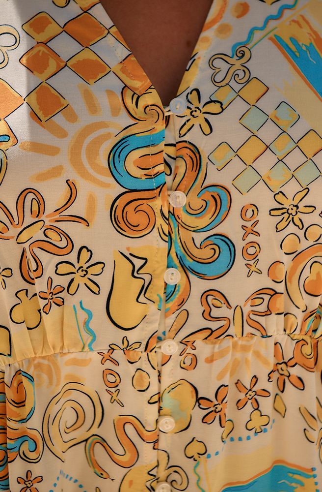 Jaase Sonnie Print Jayme Dress, Close-Up of Bodice and Button Detail