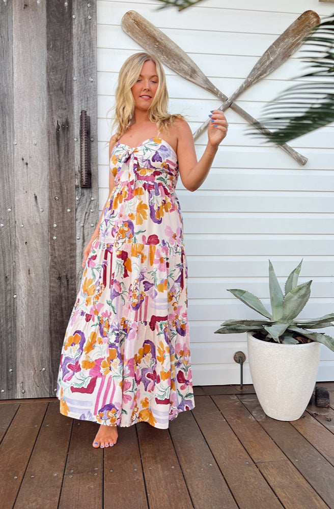 Jaase Sweet Lilly Print Bambi Maxi, Cut Out and Tie at Bust