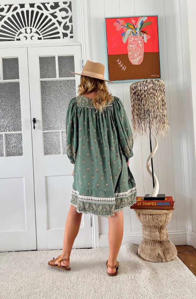 Jaase Viridian Print Adela Mini Dress, Rear View