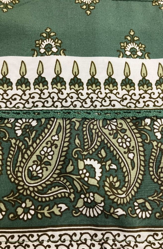 Jaase Viridian Print Meadow Maxi, Fabric and Lace Trim Detail