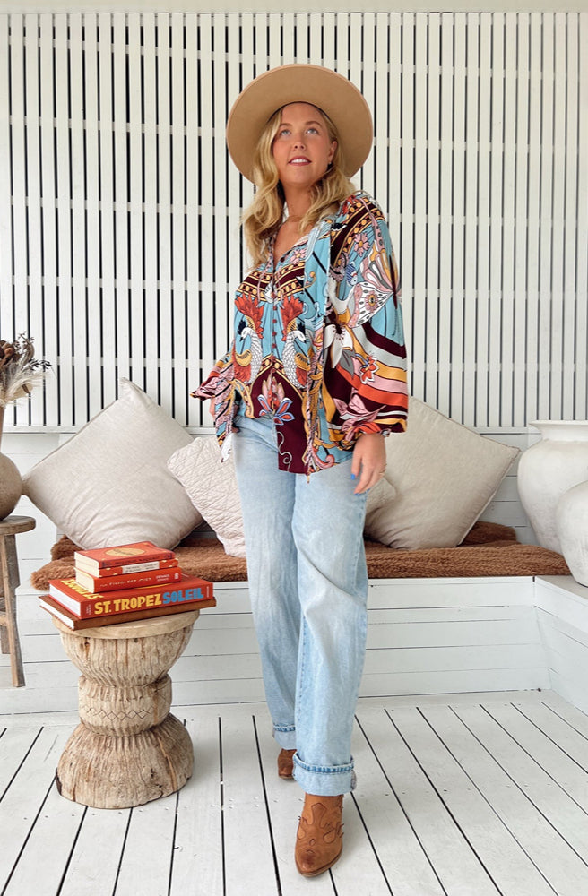 Jaase Wild Hearts Imogen Blouse, Long Balloon Sleeves Elasticated Cuffs