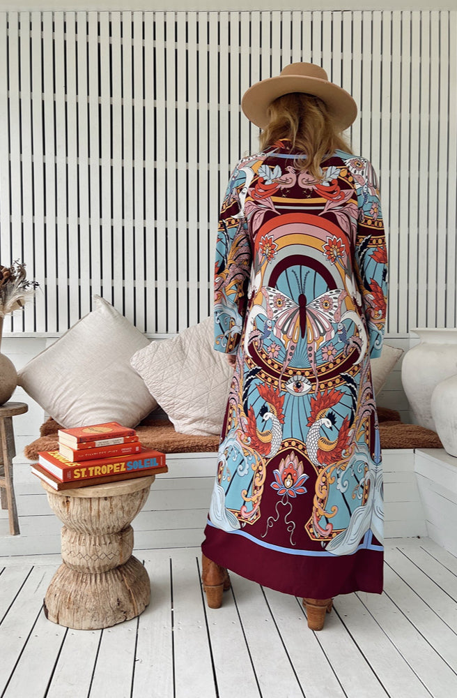 Jaase Wild Hearts Print Winter Bree Maxi, Rear View Psychedelic Print
