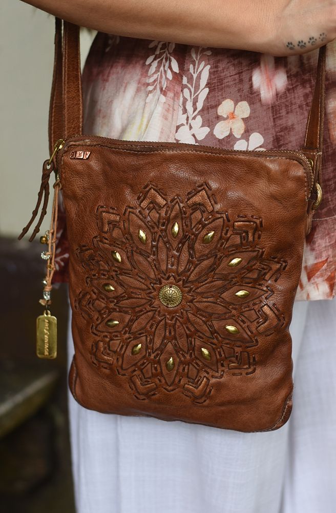 Kali Crossbody, Artisan Leather Bag in Close up detailed