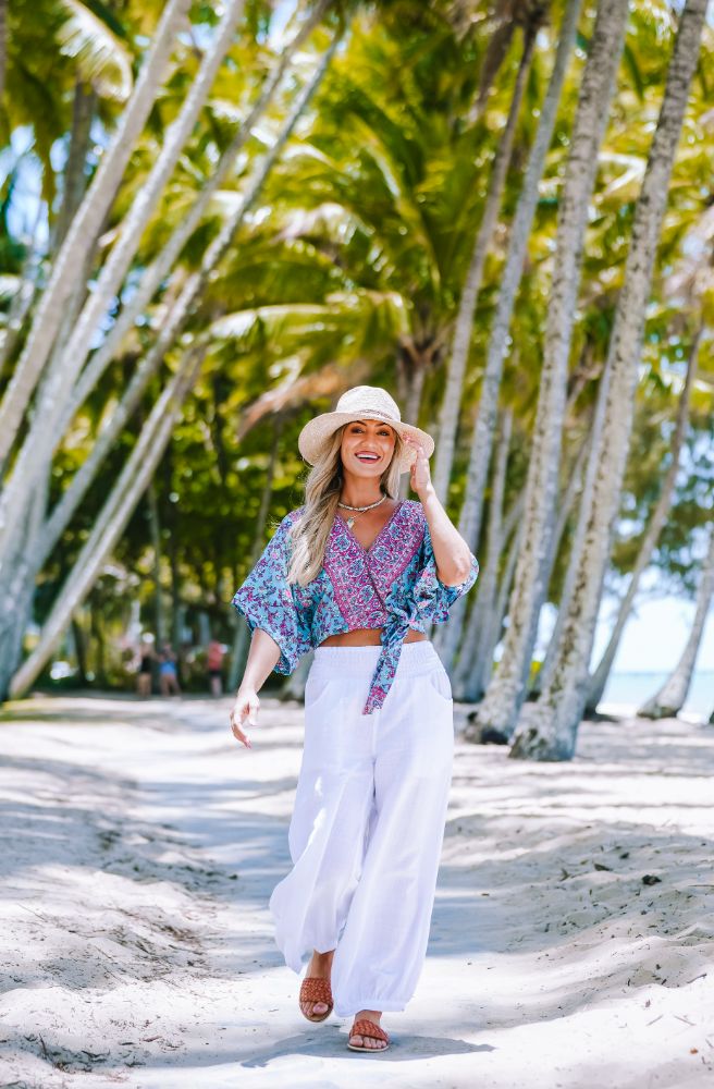 Kesh Pants Blanco, White Colour Resort Style Pants