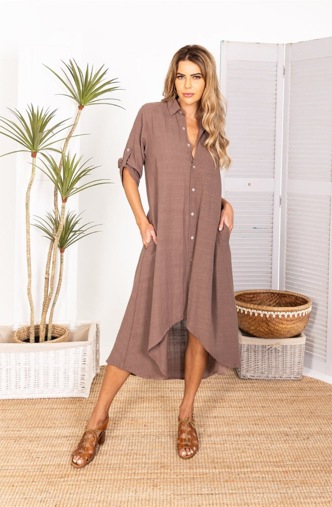 Elea Long Shirt Dress Choc