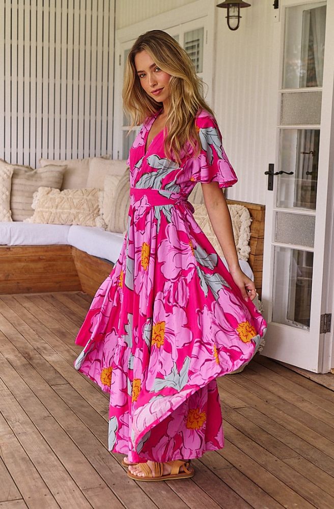 womens taurus maxi dress hot pink floral print plus sizing