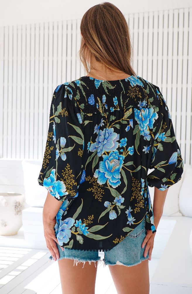 Jaase Midnight Sapphire Print Rue Top, Back View