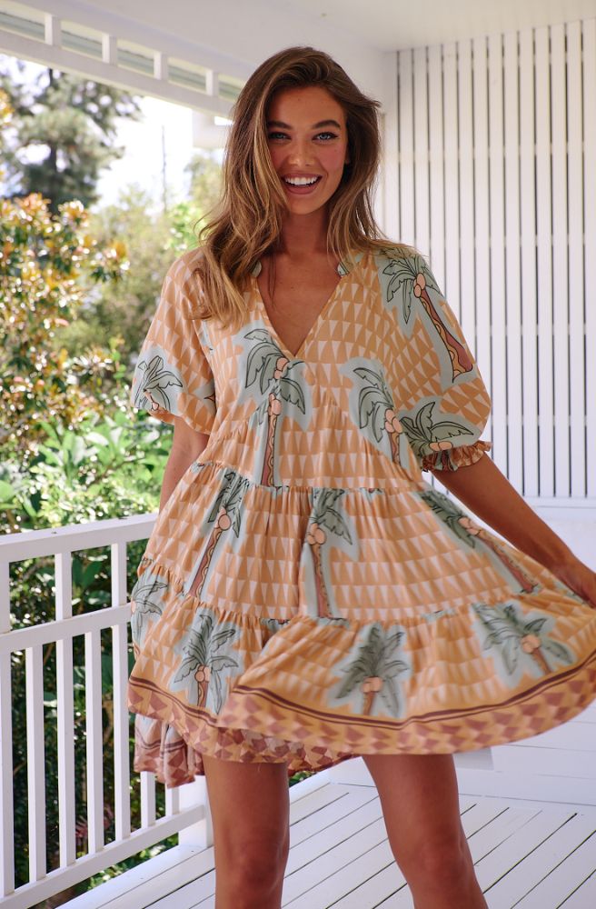 Jaase Sahara Sunset Print Petal Mini Dress