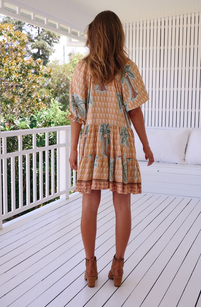 Jaase Sahara Sunset Print Petal Mini Dress, Back View