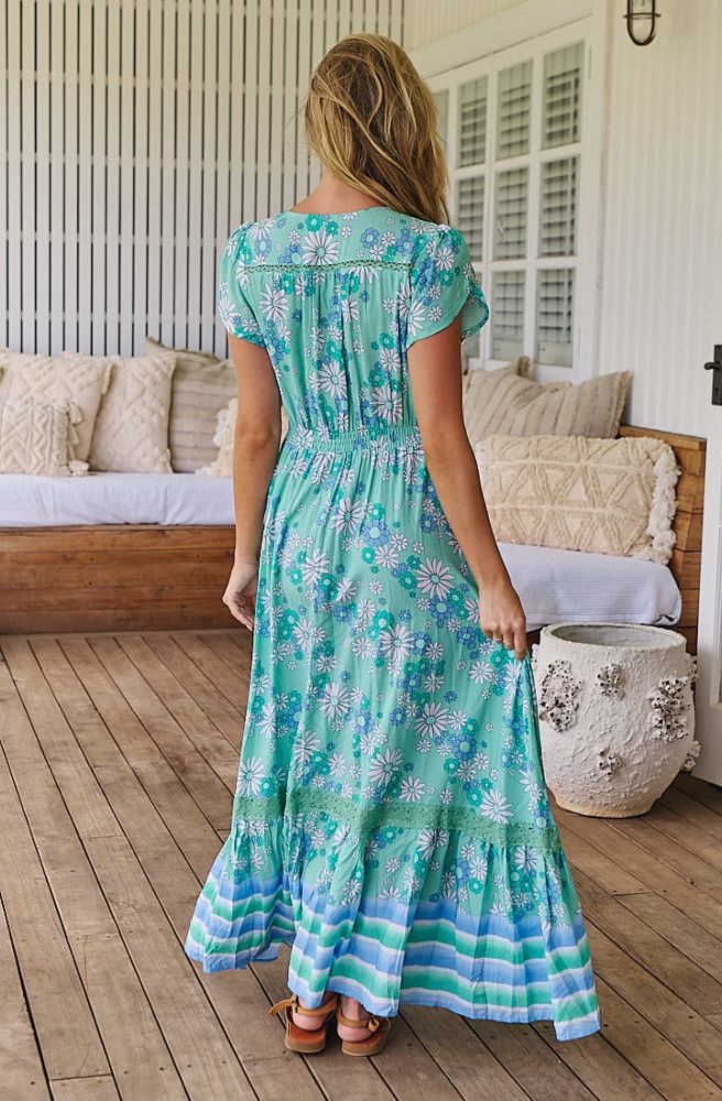 turquoise floral womens boho maxi dress