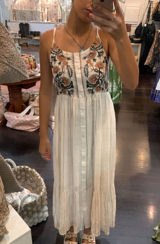 Lainey Dress, Cream Colour, Pinstripe Through Skirt