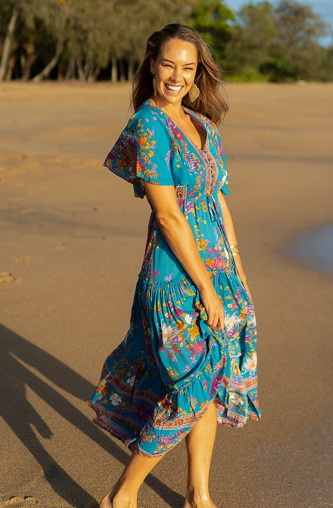 Teal Enchanted Forest Nicki Midi Dress