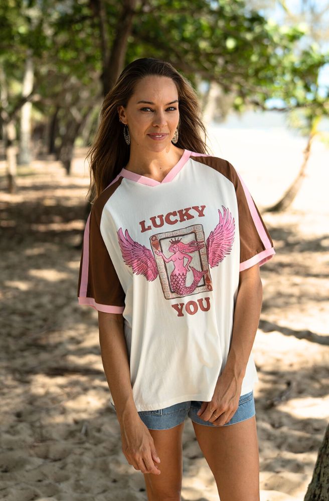 Lucky You Mermaid Tee, Womens Oversized Vintage Tee