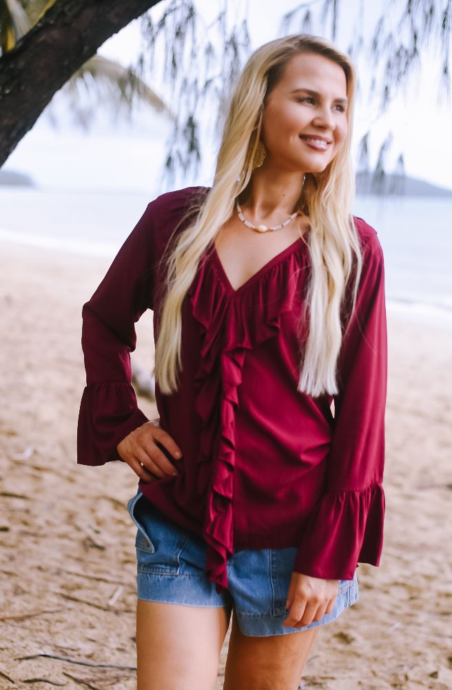Maroon Frill Top