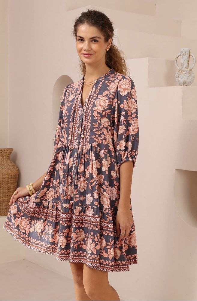 Navy Print Baby Doll Dress