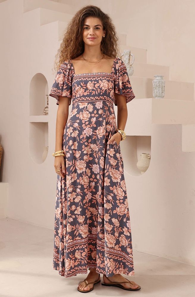 Navy Print Maxi Dress
