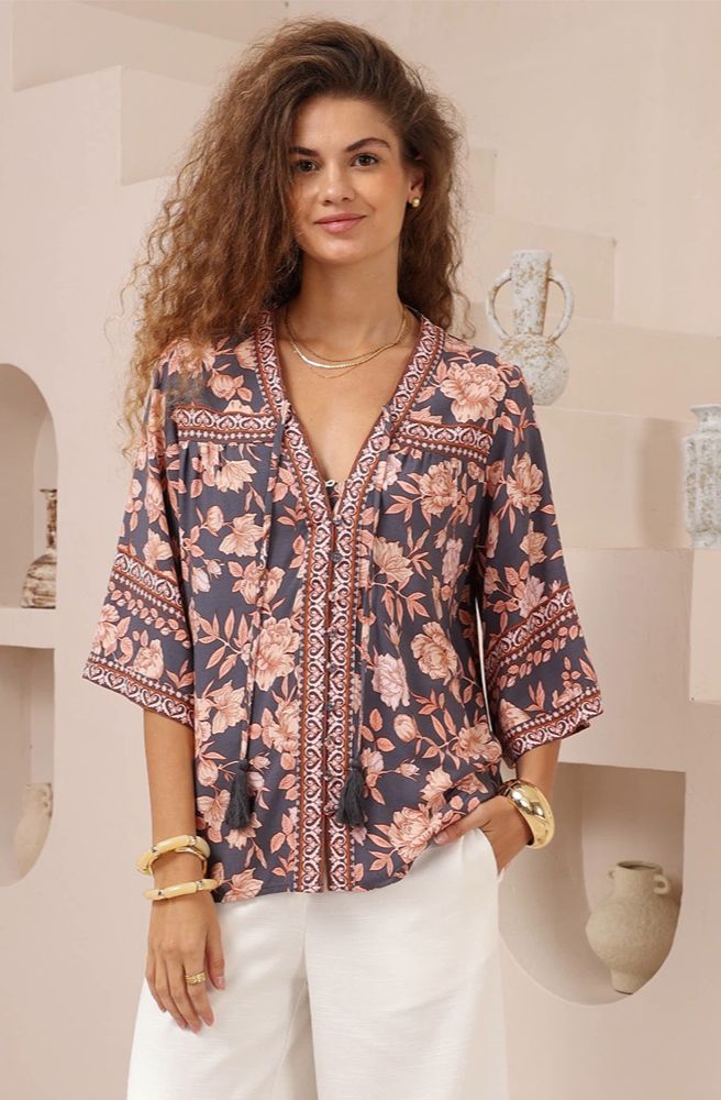 Navy Print Top