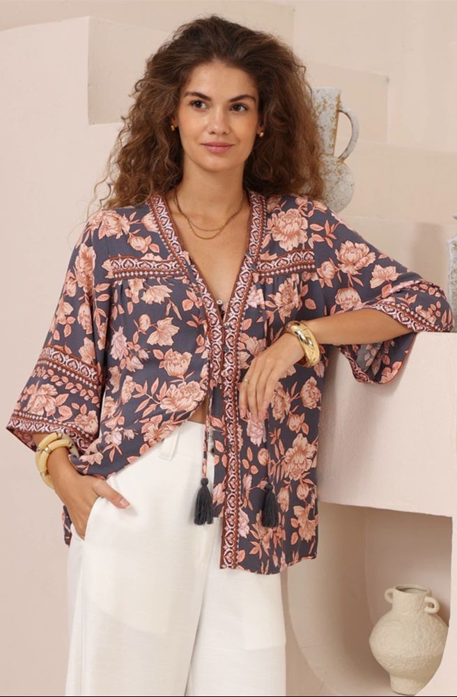 Navy Print Top
