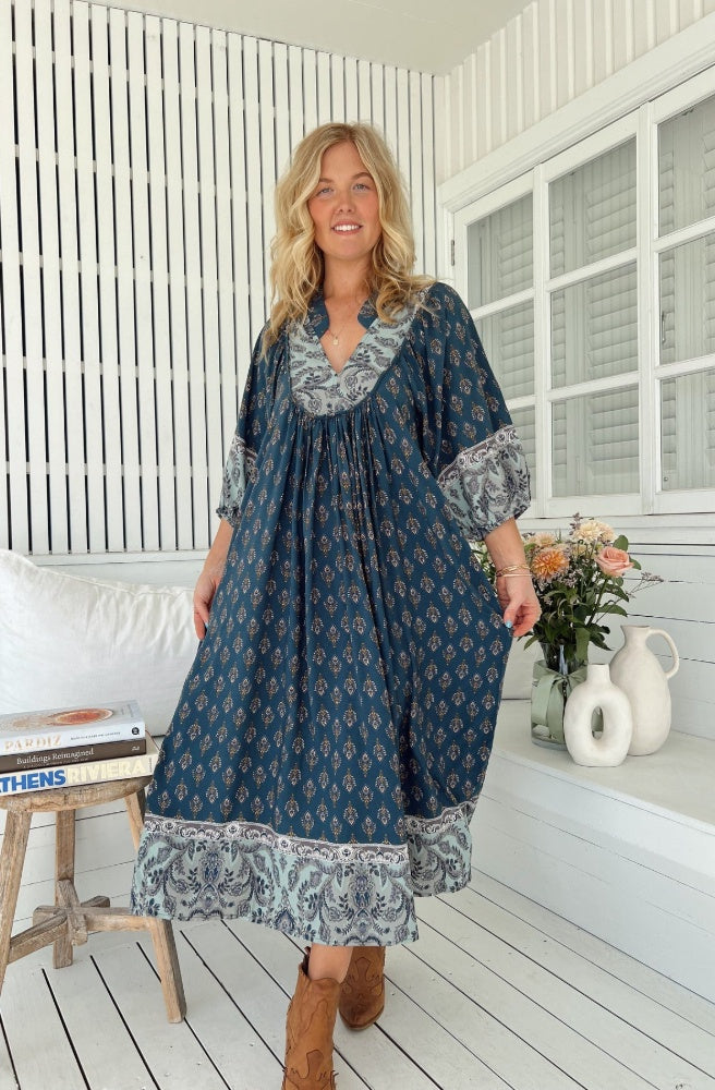 Jaase Nico Print Boheme Midi Dress, Boho Smock Style