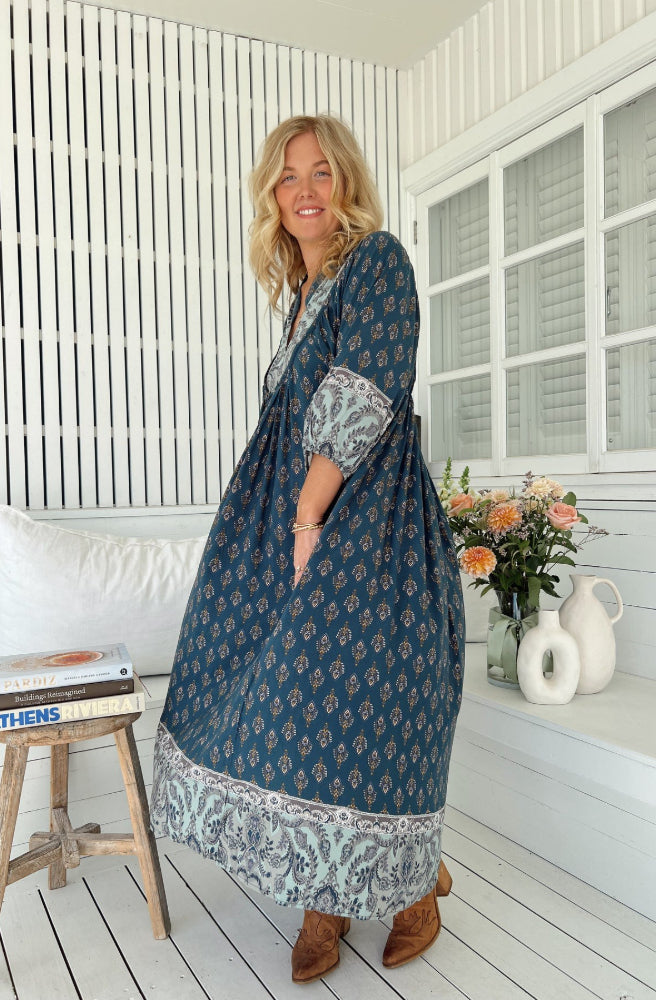Jaase Nico Print Boheme Midi Dress, Side View Border Print Placement