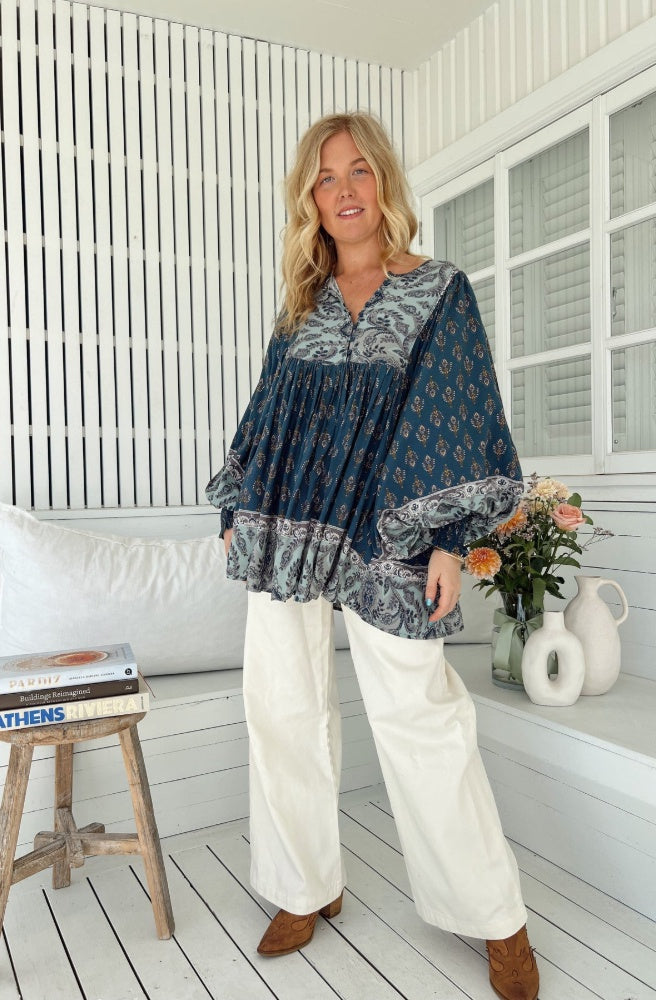 Jaase Nico Print Paloma Blouse, Boho Style Top