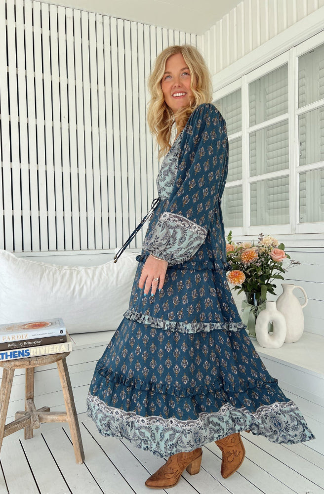 Jaase Nico Print Luciana Maxi Dress, Side View Tiered Skirt Frill Trim