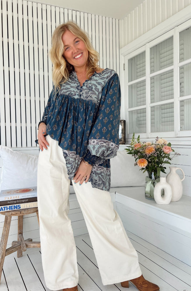 Jaase Nico Print Paloma Blouse, Long Balloon Sleeves