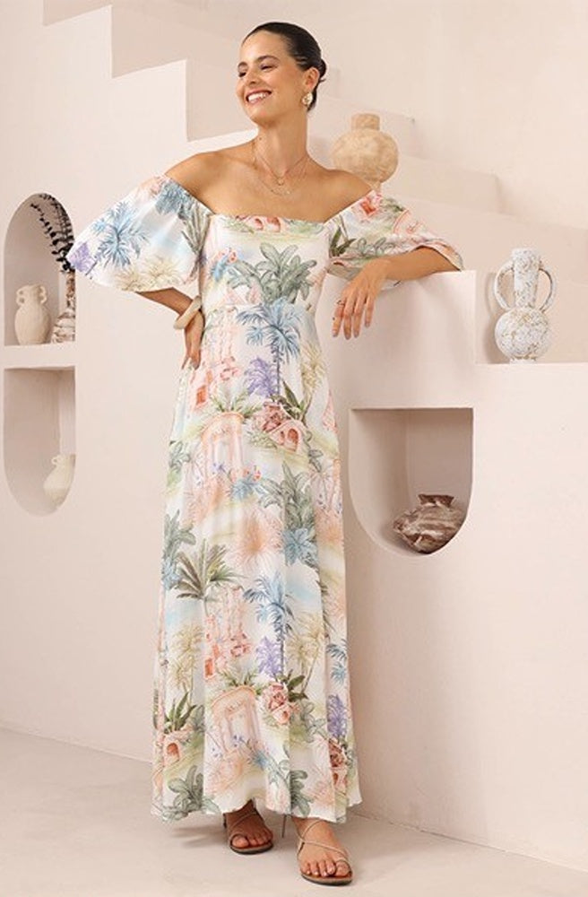 Palm Springs Maxi Dress, Boho Floral Print Women’s Maxi Dress