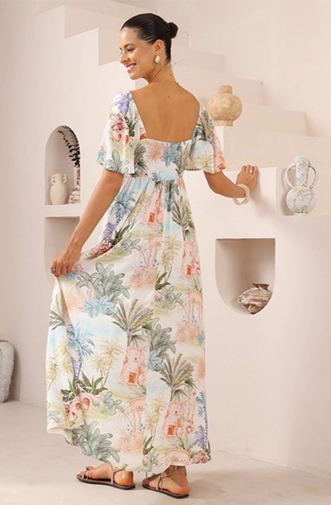 Palm Springs Maxi Dress, Feminine Boho Style Maxi with Puff Sleeves