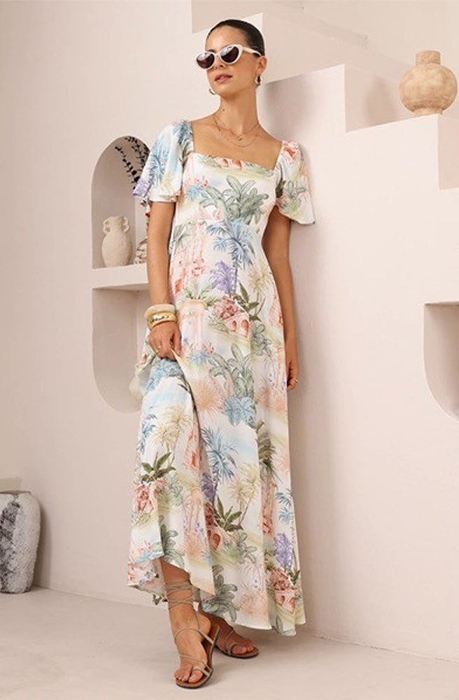 Palm Springs Maxi Dress, Vintage-Inspired Floral Print Maxi Dress