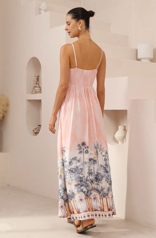 Palma Rosa Maxi Dress, Rear View, Adjustable Spaghetti Straps