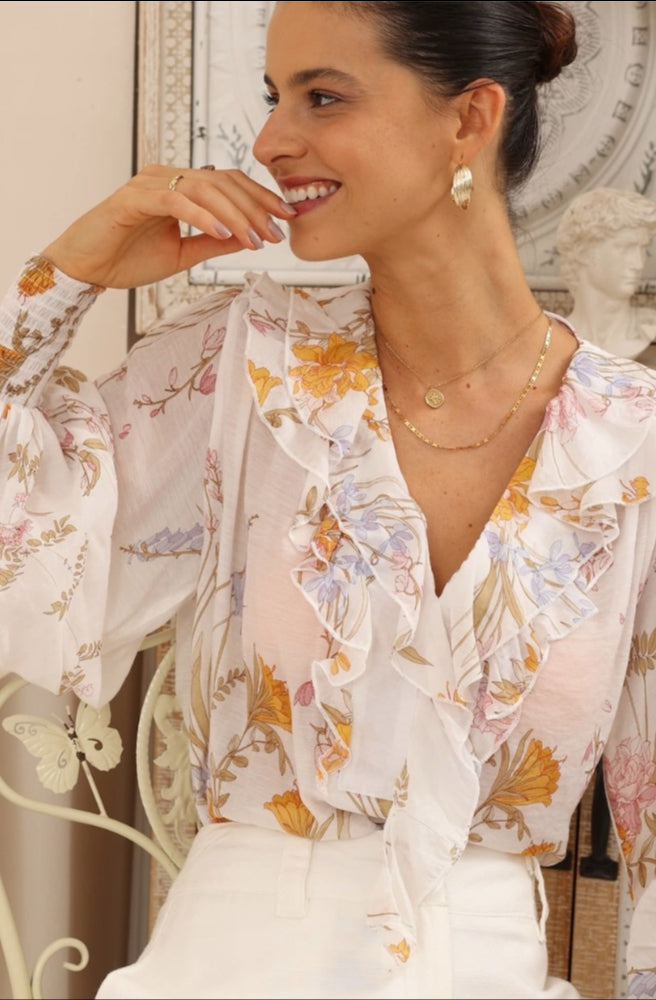 Poet Frill Top, V Neckline with Frill