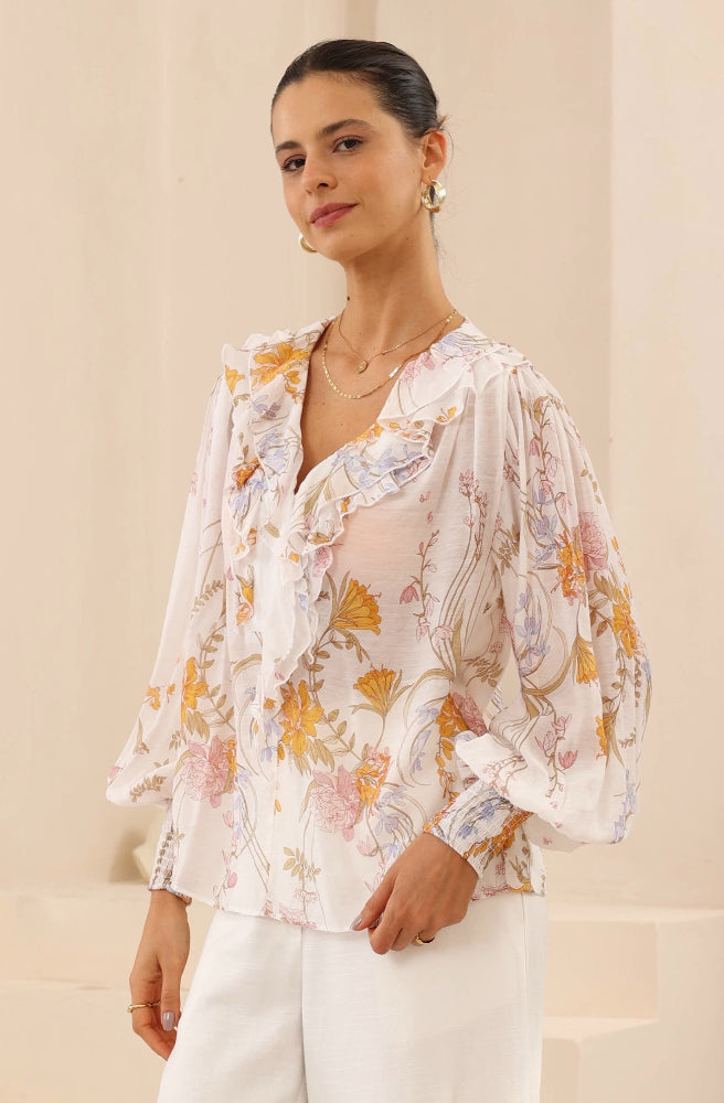 Poet Frill Top, Thick Shirred Cuffs