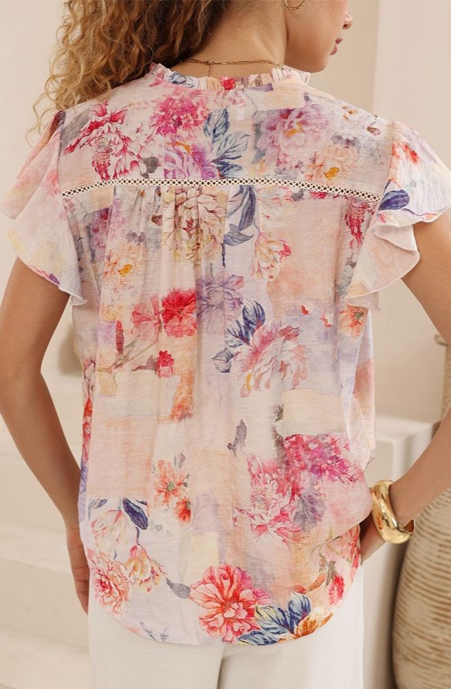 Rosalina Top, Rear View of Relaxed Fit Floral Blouse