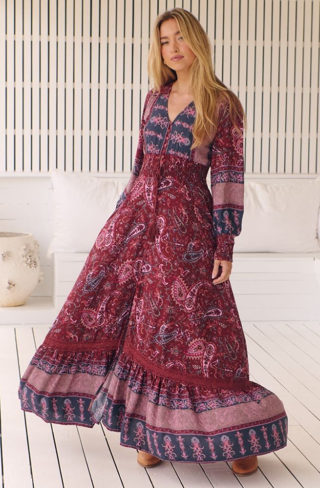 Jaase Sadie Print Sabrina Maxi Dress, Full Length Long Sleeves