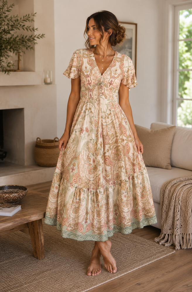 Sage Paisley Maxi Dress