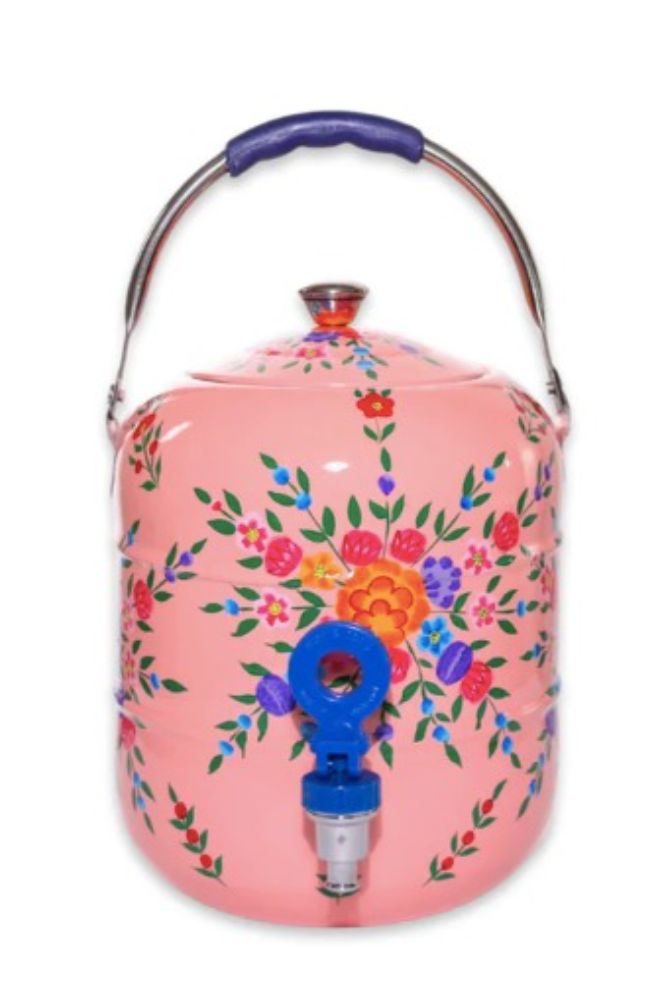 boho style drink dispenser picnic folk pink colour with floral design