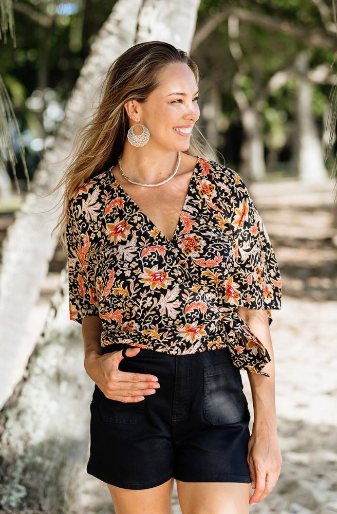 Seraphina Shazza Top, V Neckline Faux Wrap Style